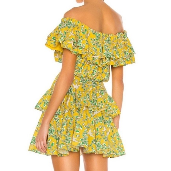 RHODE Yellow Ruffle Tiered Mini Dress Size XS Bird Coquette Festival Romantic - Picture 3 of 13